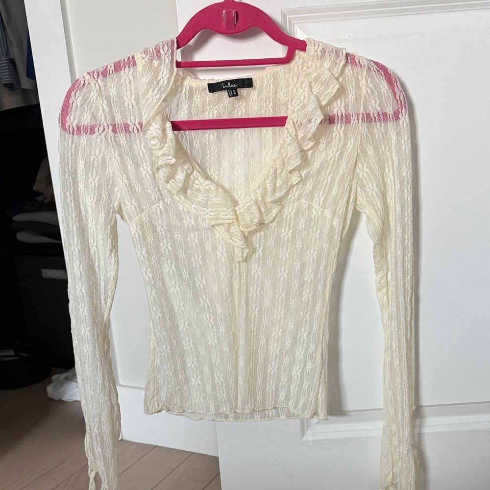 Lulu's Cream Lace Ruffle Blouse